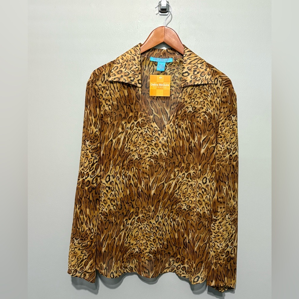 NWT Debra McGuire 100% Silk Leopard Print Blouse, Skirt also available.
